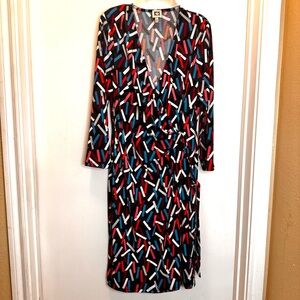 Anne Klein Women's Multicolor Pattern Faux Wrap Pullover Dress